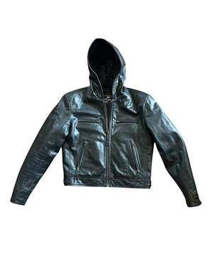 River Road Ladies Black Leather Motorcycle Jacket with Hood